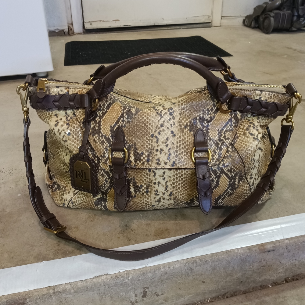 Ralph Lauren Python Pattern Bag with Dark Brown Trim - Picture 5 of 13